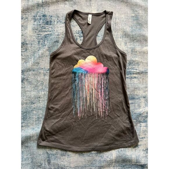 Cosmic Clothing Gray Rainbow Rain Cloud Racerback Tank Top Women's Small - Picture 1 of 5